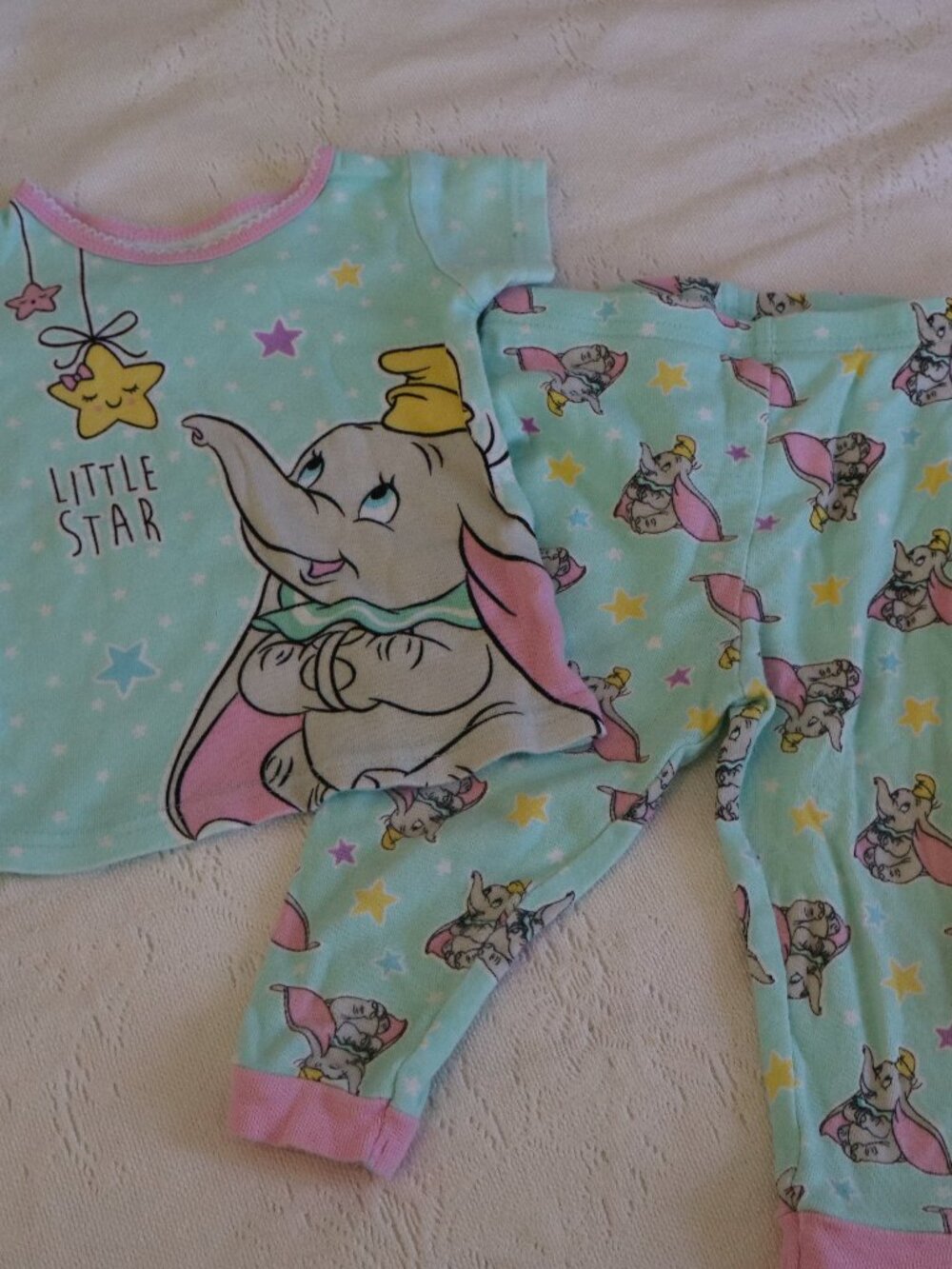 Dumbo Girls PJ's 18m Turquoise/Aqua with Pink accents and white polka dots